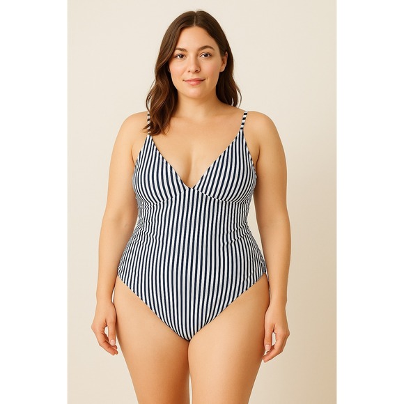 Cupshe Womens Swimsuit‎ Size XL Blue White Stripe One Piece Nautical Coastal - Picture 1 of 5